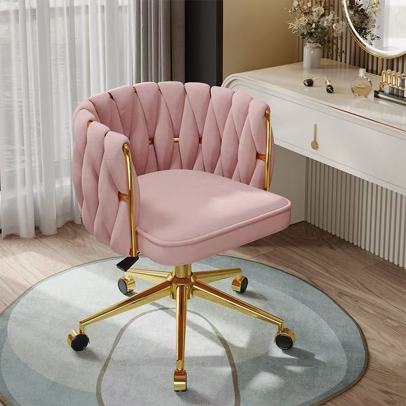 Chaise de Maquillage Rotative Velours Rose, Design Moderne Doré
