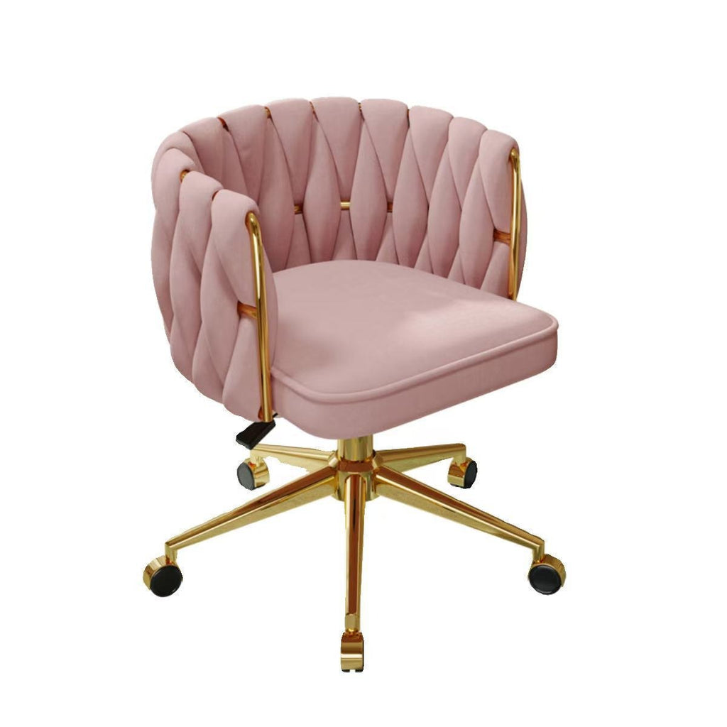 Chaise de Maquillage Rotative Velours Rose, Design Moderne Doré