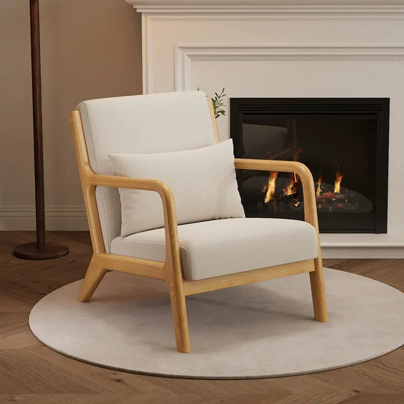 Fauteuil Scandinave en Bois Massif, Moderne Minimaliste